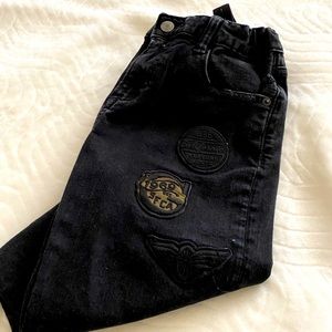 Boys black jeans with army patches.